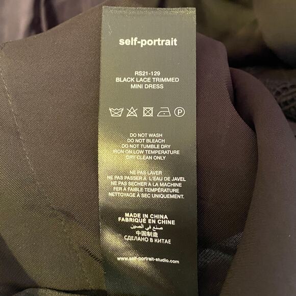 Self-Portrait Black Crochet-Trimmed Crepe De Chine And Lace Mini Dress - Picture 9 of 9